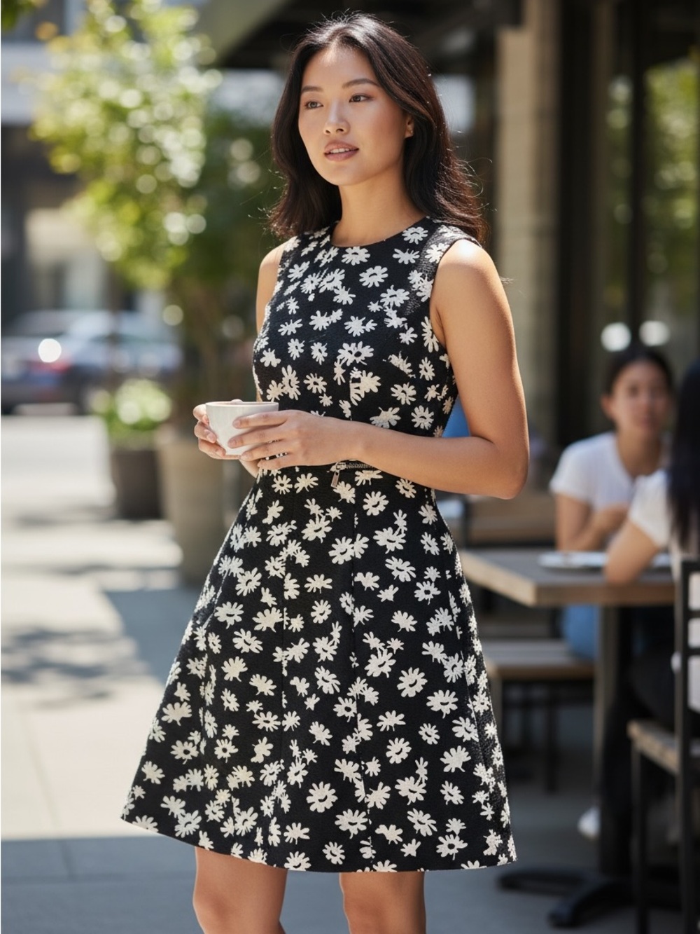 Ann Taylor Black Dress with White Floral Print